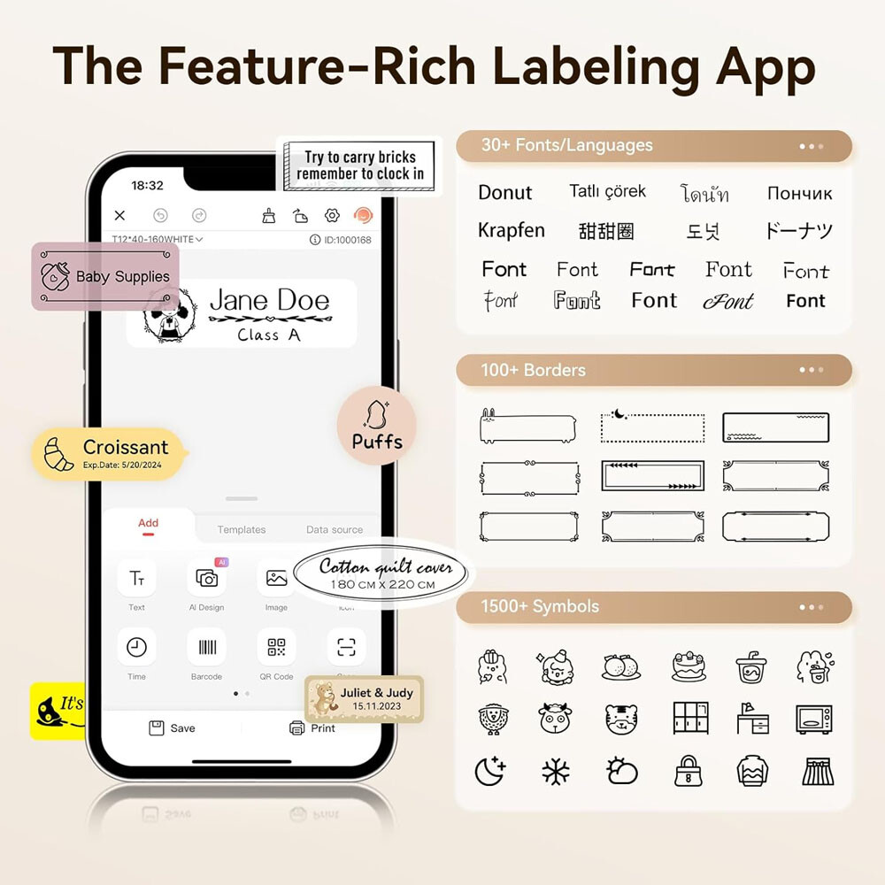 Label Maker Machine with Tape NIIMBOT Label Maker D110 Mini Portable Bluetooth