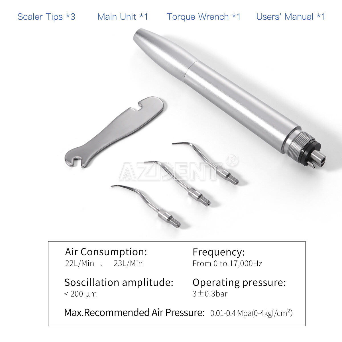 AZDENT Dental Ultrasonic Air Perio Scaler Handpiece Sonic Scaler 2 Hole/4Hole