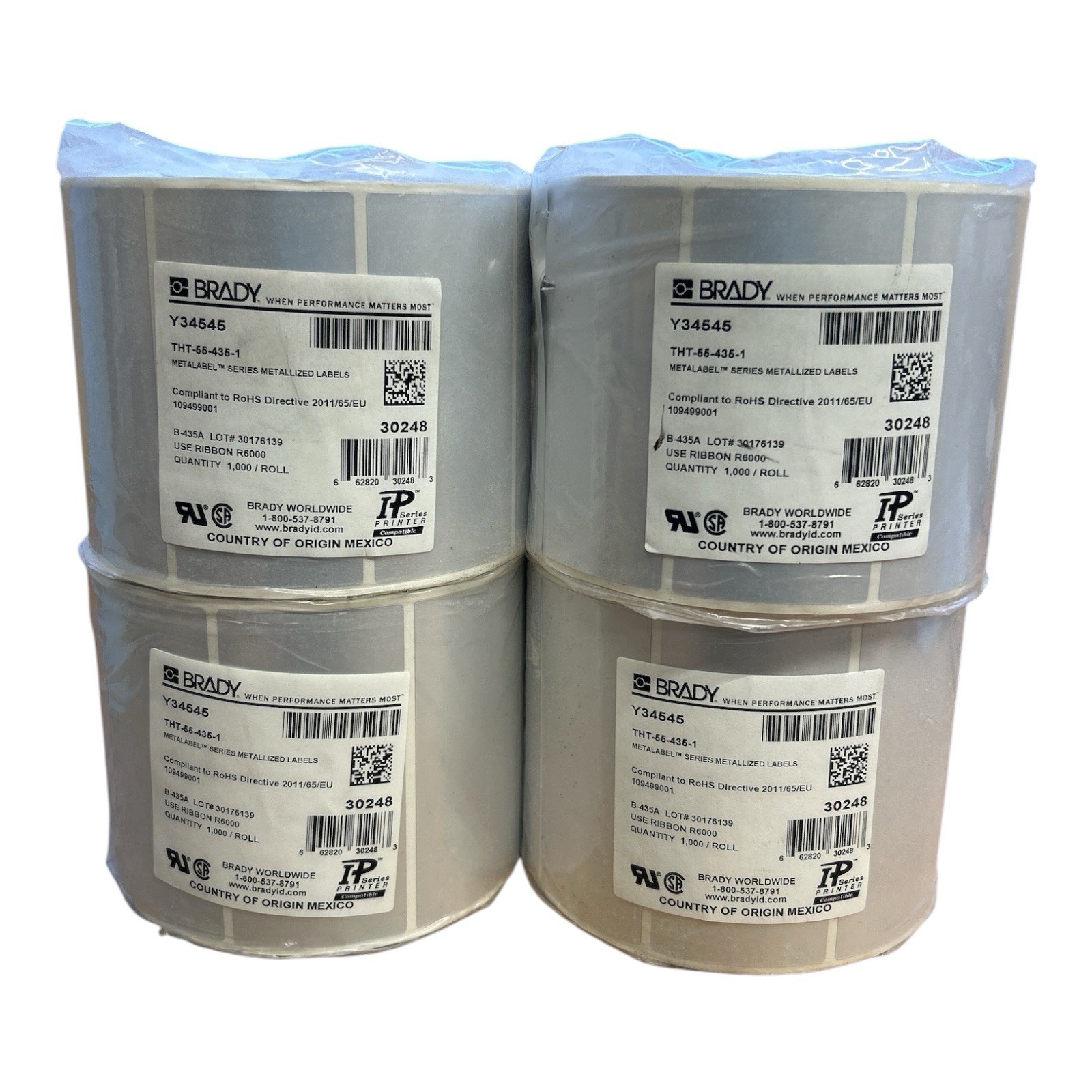 Brady Y34545 3 Core Metallized Glossy Polyester Rating Plate Labels 1000/Roll