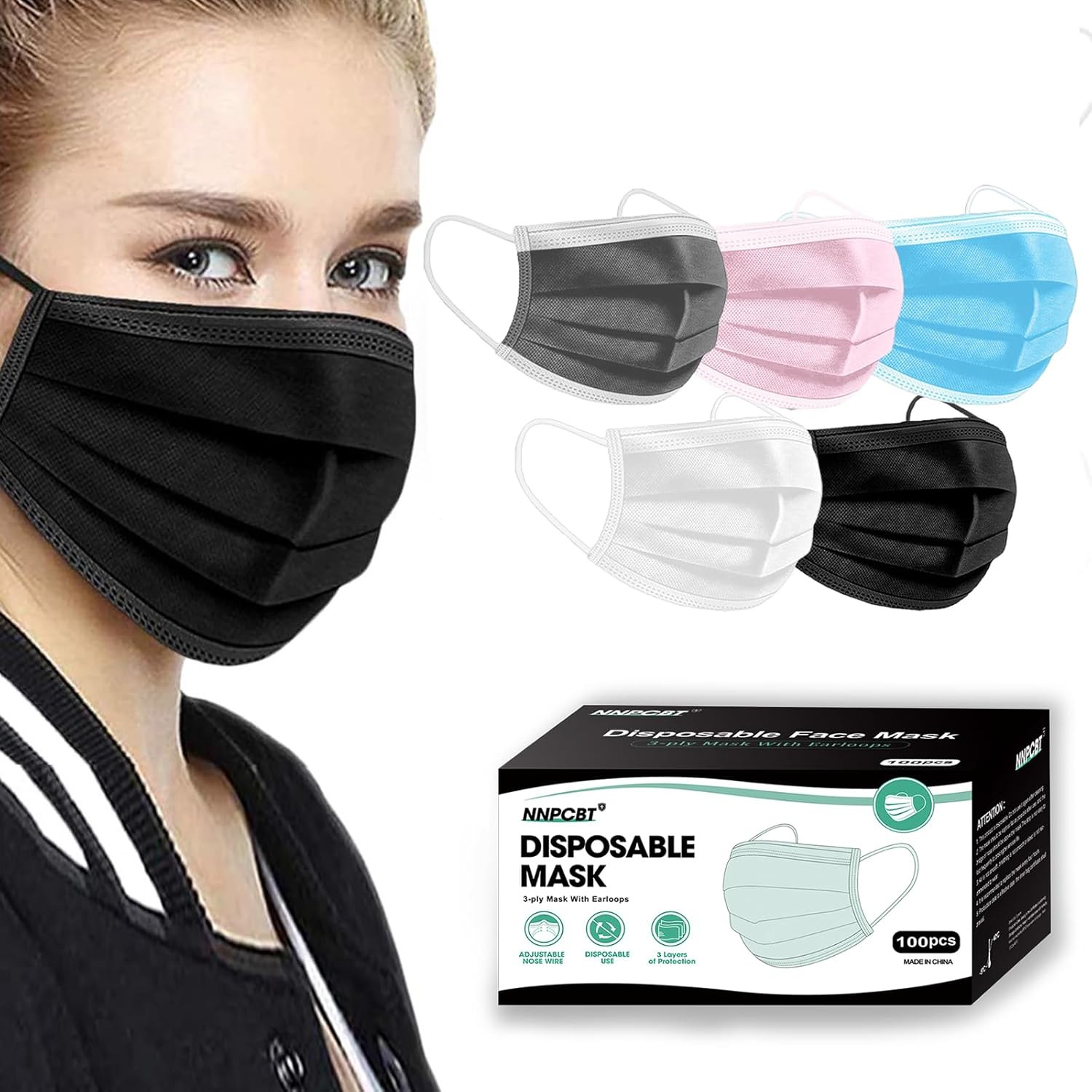 100PCS 3 Ply Black Disposable Face Mask Filter Protection Face Masks
