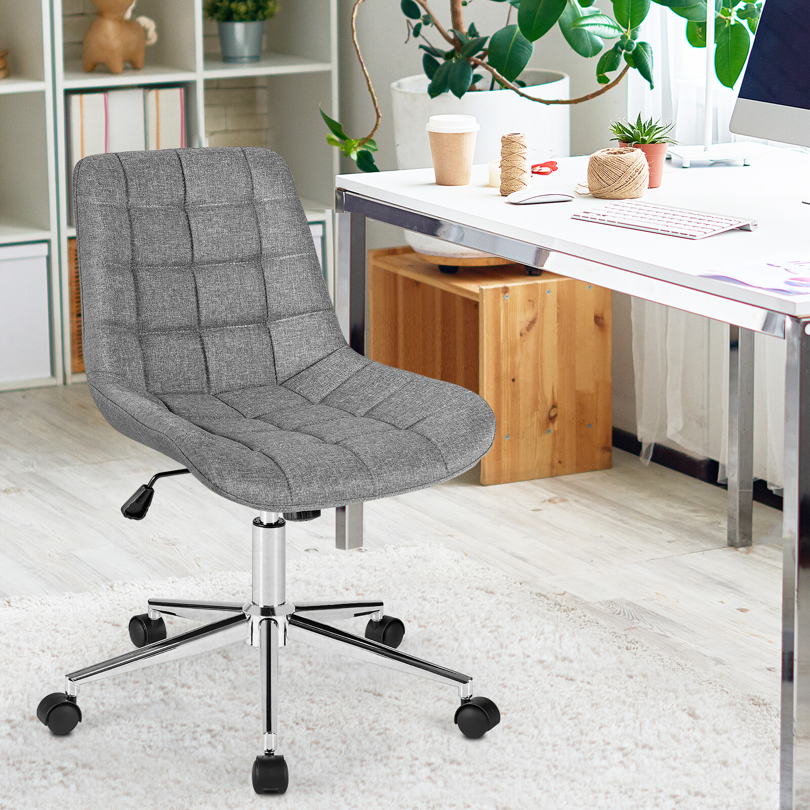 Costway Armless Office Chair Mid-Back Height Adjustable Fabric Task Swivel Chair