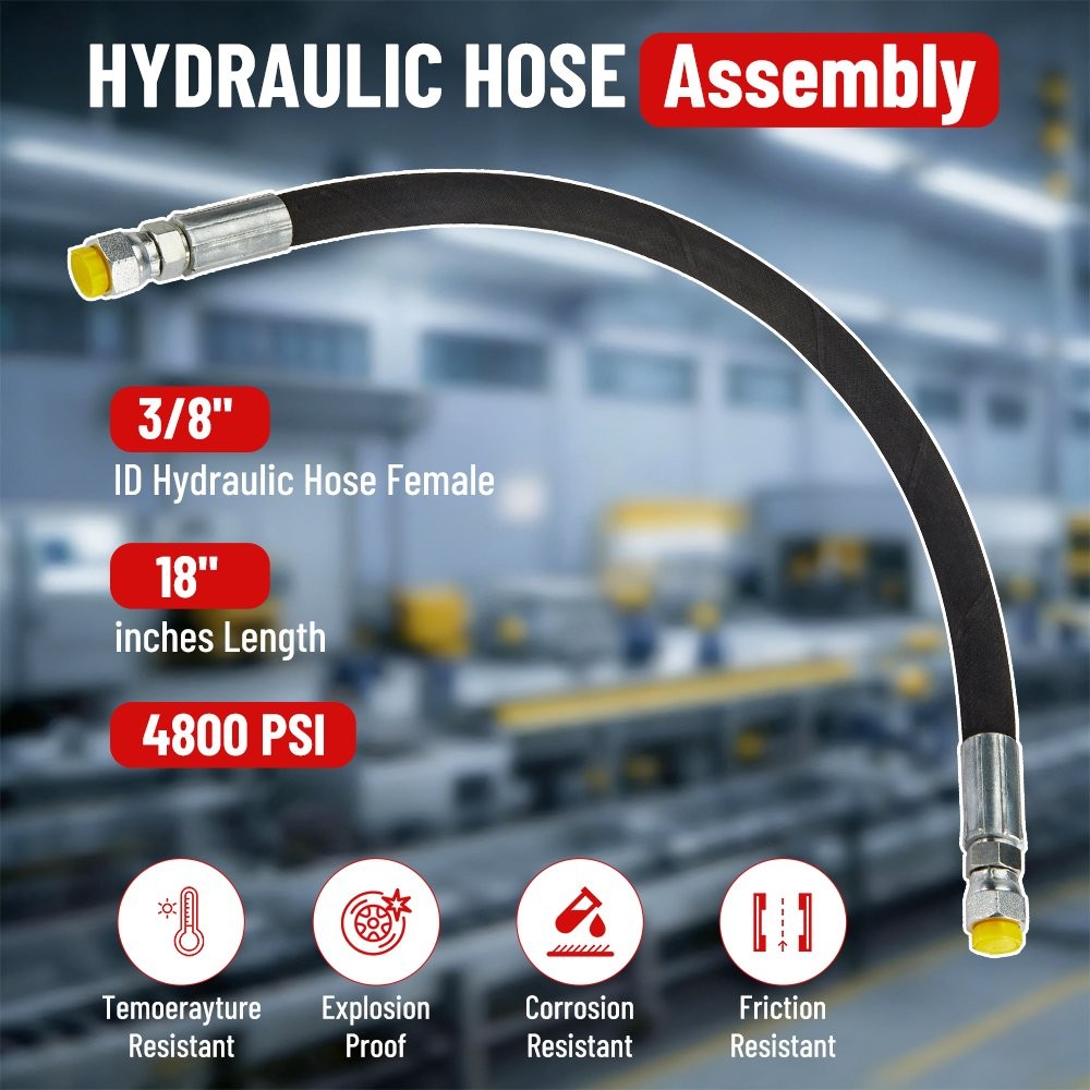 18″/24″/36″ – 3/8″ Hydraulic Hose #6 JIC Female Straight Swivel Fittings