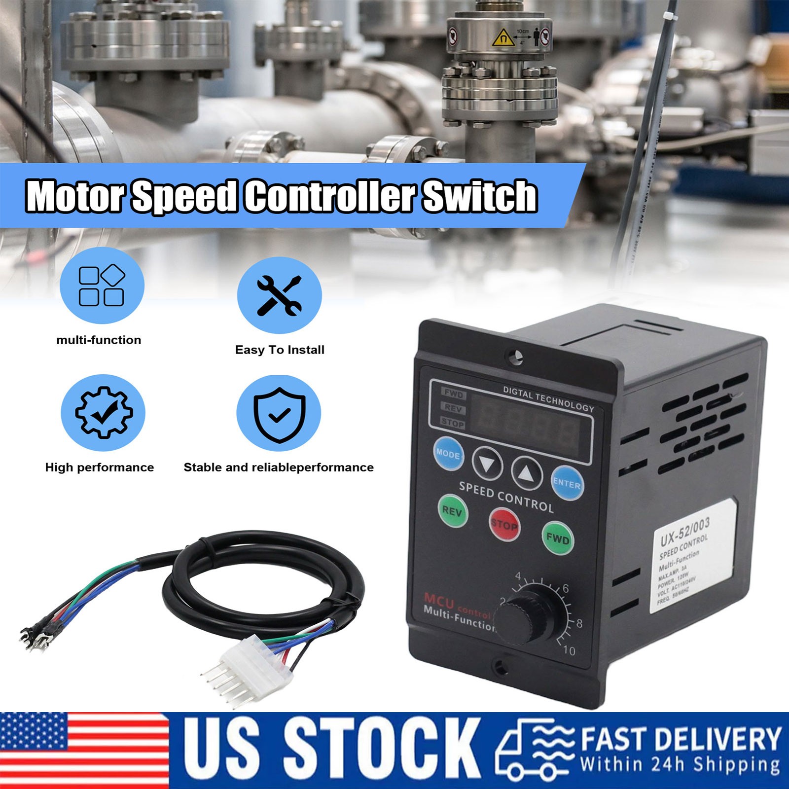 120W AC 110V 3A Digital Motor Speed Control MCU Controller Target Value Settable