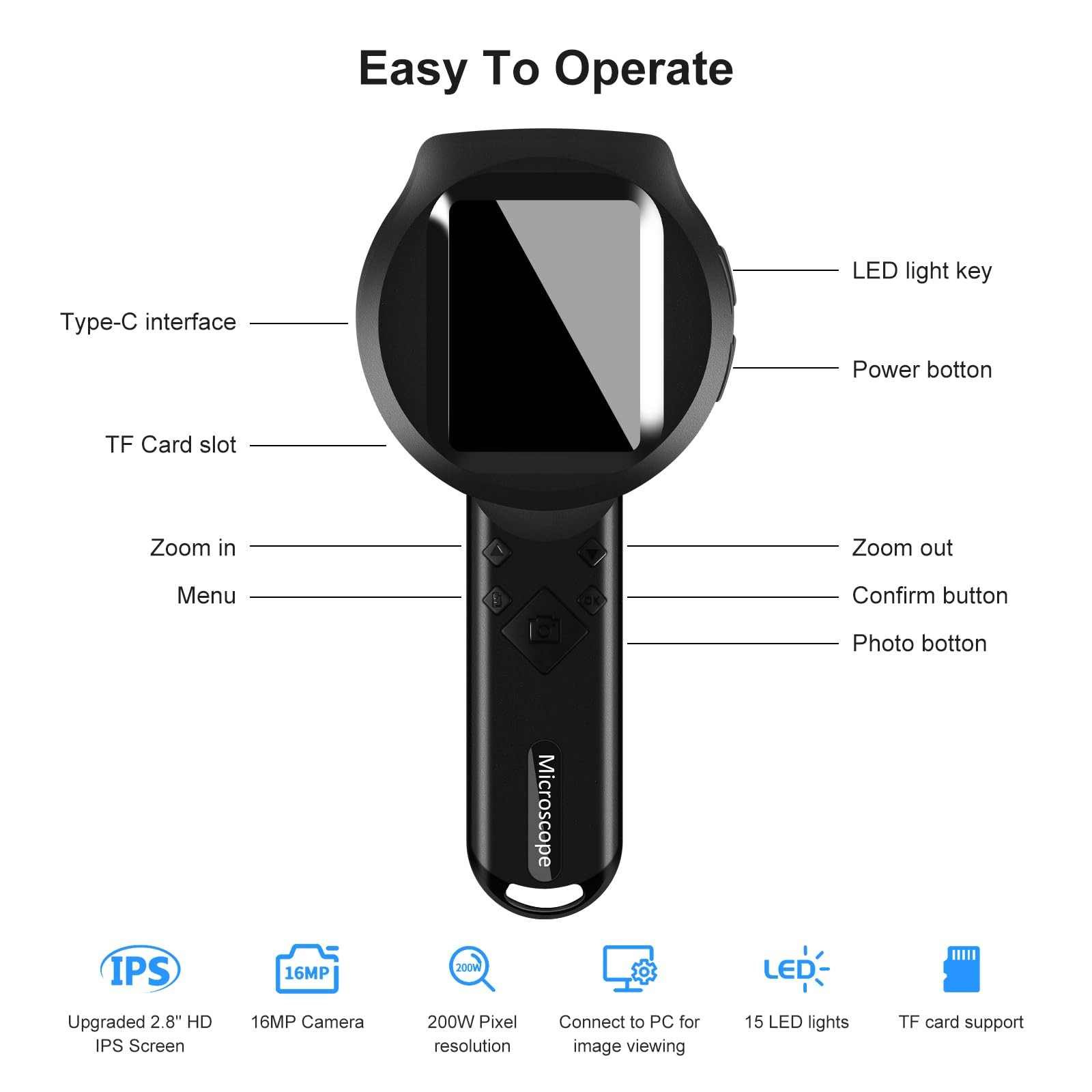 Handheld Dermatoscope, 500X Magnification Skin & Scalp Analyzer for Scalp/Hair