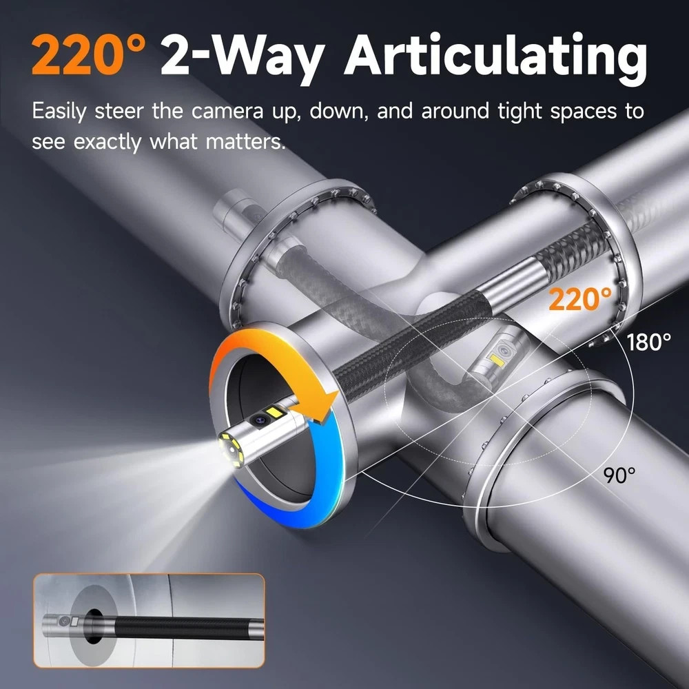 FOXWELL Elite Dual Lens 2-Way 220° Articulating Borescope, 0.25in Ultra-Slim …