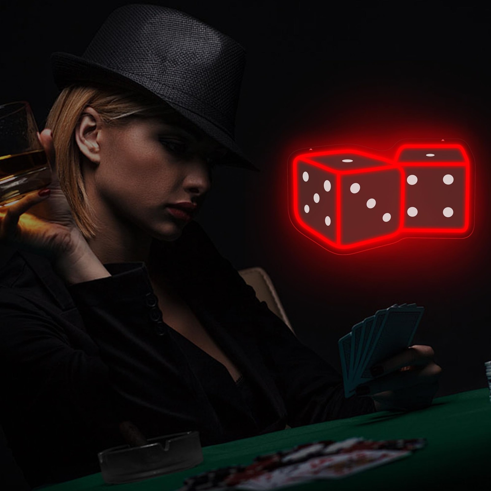 Dice Neon Sign – 14.57″ × 9.45″ Adjustable Brightness Neo