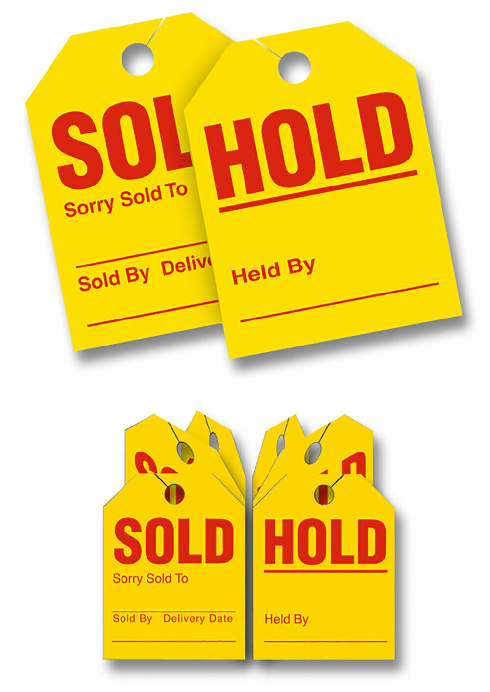 Mirror Hang Tags – Red/Yellow – “Hold Sold” – 100 Pack 280-sh