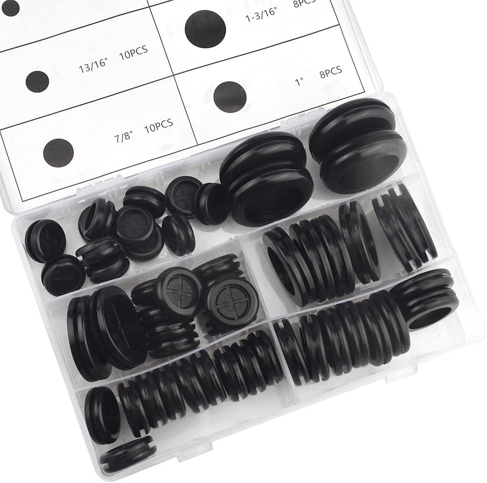 52Pcs 6 Sizes Closed Rubber Grommet Kit Double Sided Electrical Wire Gasket Soli