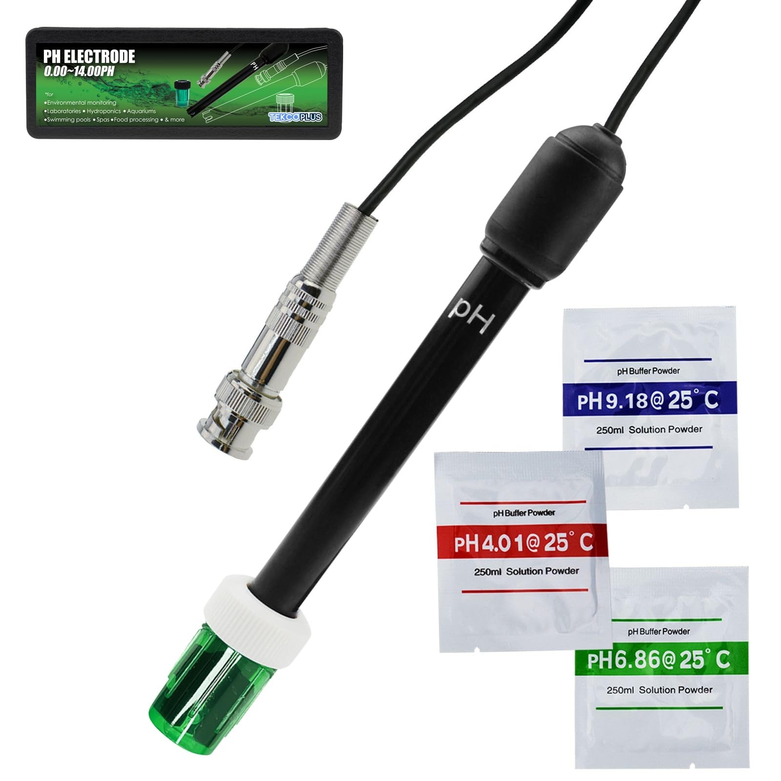 0-14 pH Electrode Probe, Meter with Replacement BNC 300 Cm