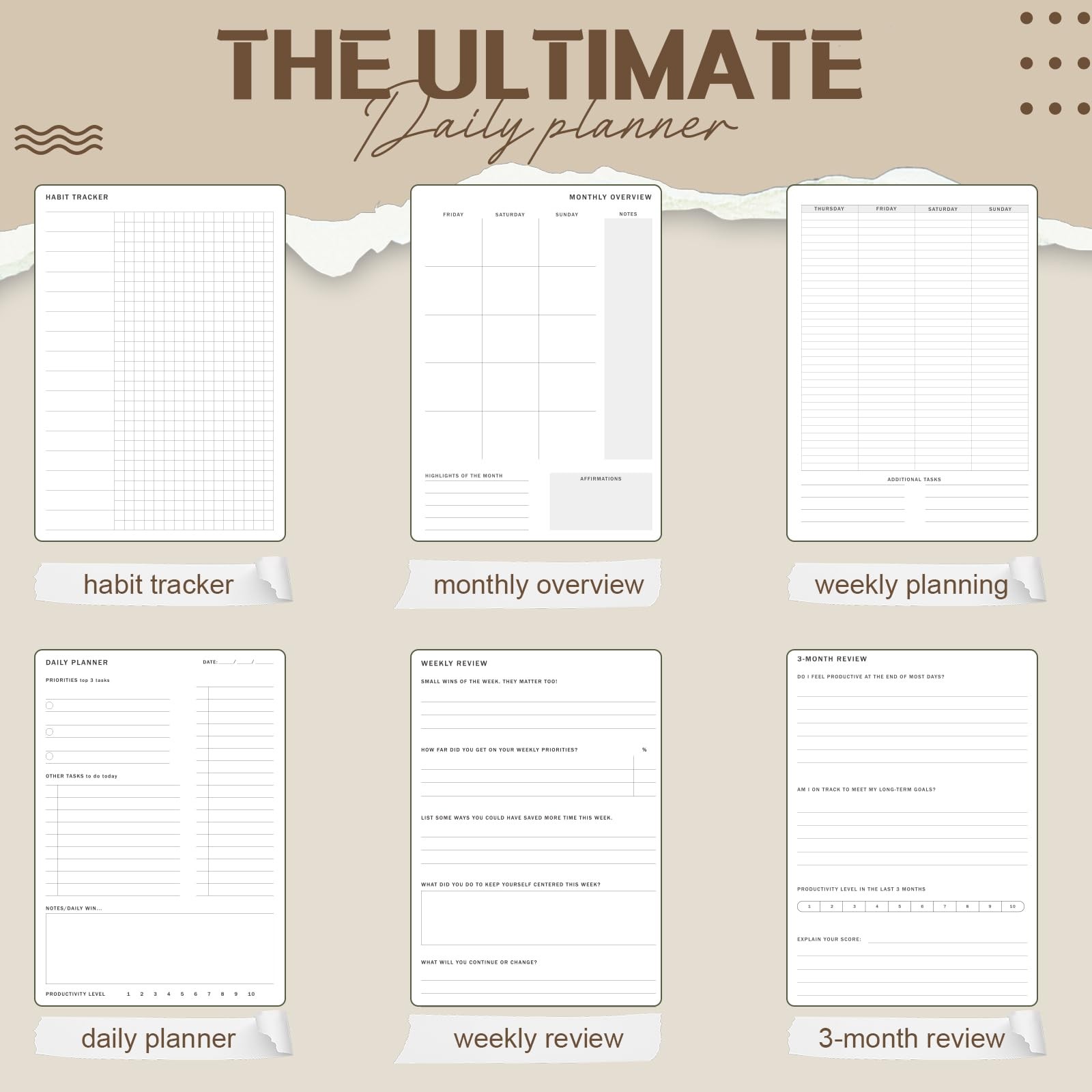 Productivity 3-month Planner Undated Daily Weekly Monthly Planner with Hardco…