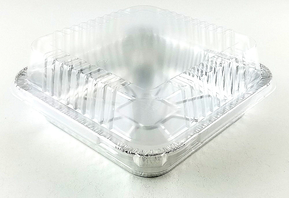 9″ Square Cake Foil Pan w/Clear Dome Lid 25 Sets -Disposable Aluminum Baking Pan