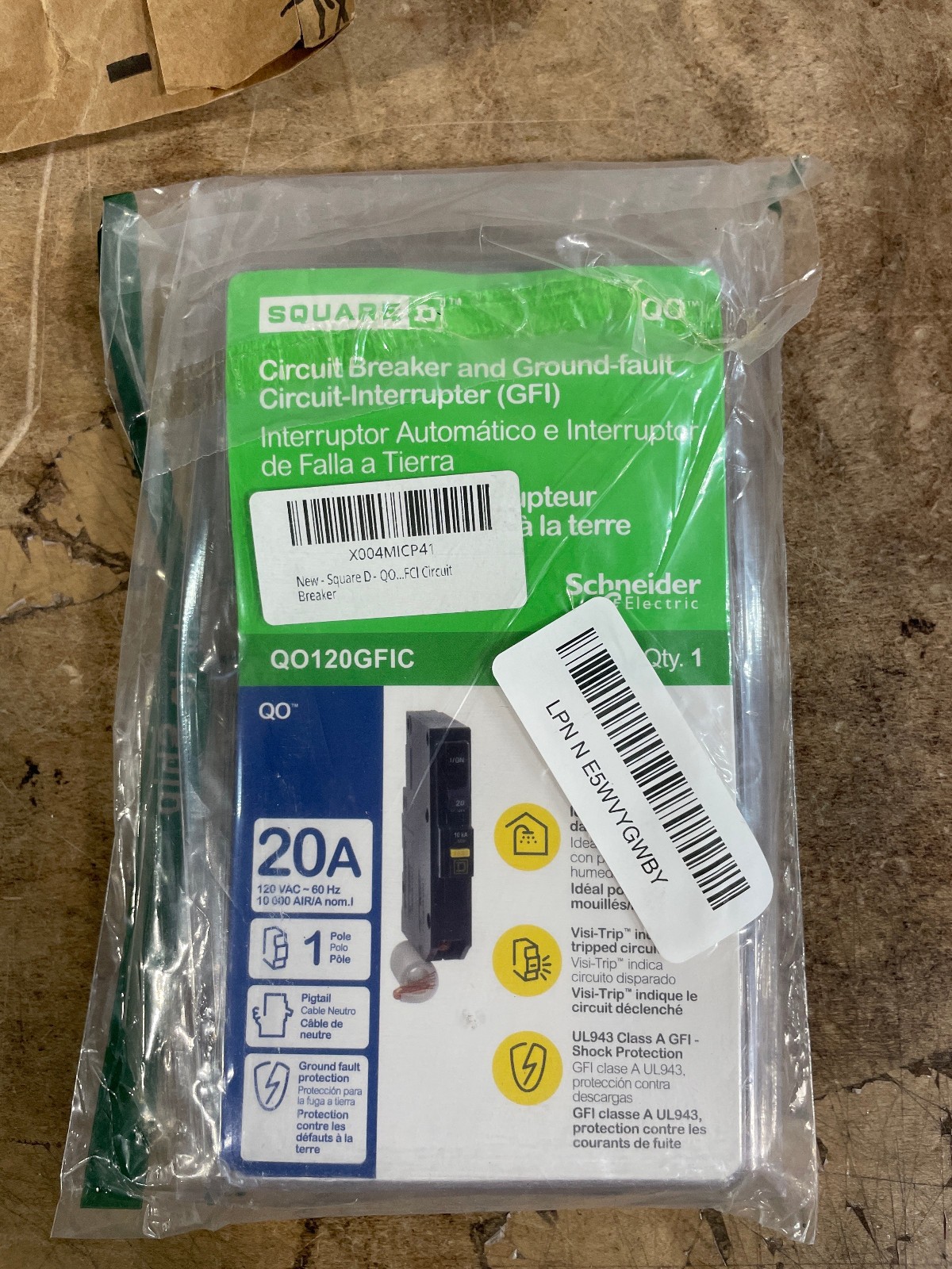 Square D – QO120GFIC QO 20A Single-Pole GFCI Circuit Breaker