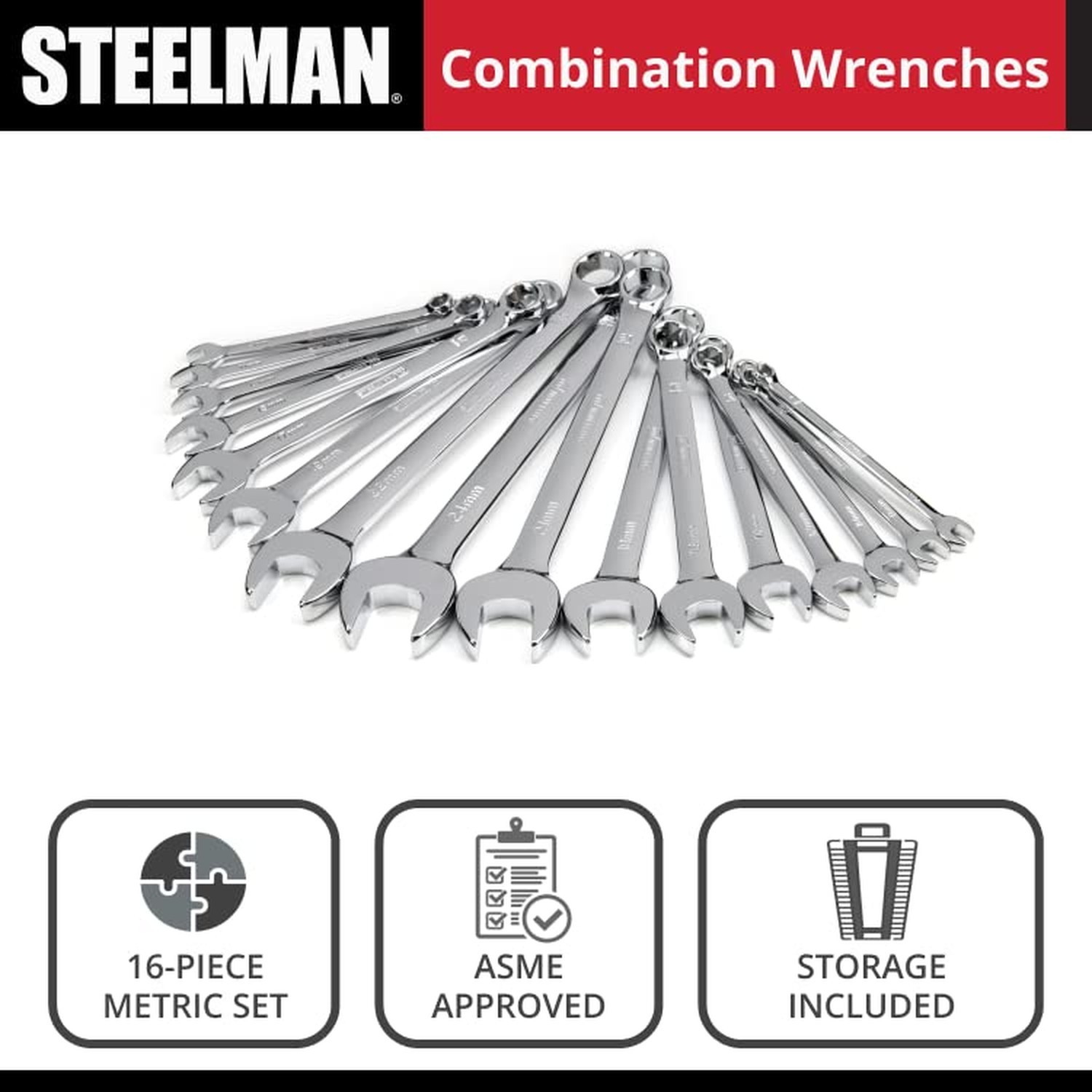 Steelman Pro 16-Piece Metric 6-Point Combination Wrench Tool Set, D… Fast Ship