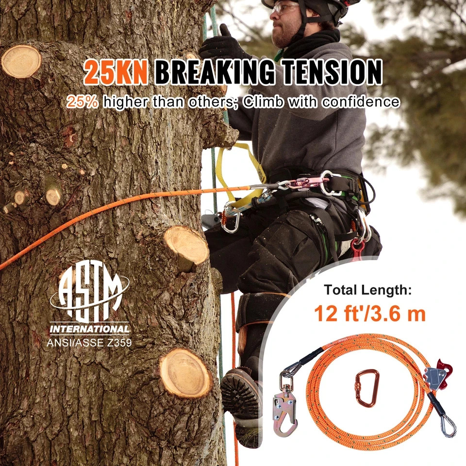 Steel Core flipline 1/2″ x 12′ Arborist Climbing Safety Lanyard Tree