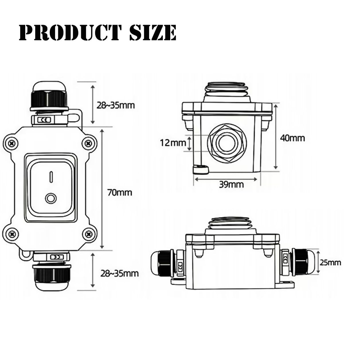 Waterproof Inline Cord Switch,DPST AC 20A-125V,16A-250V On Off Toggle SHIP
