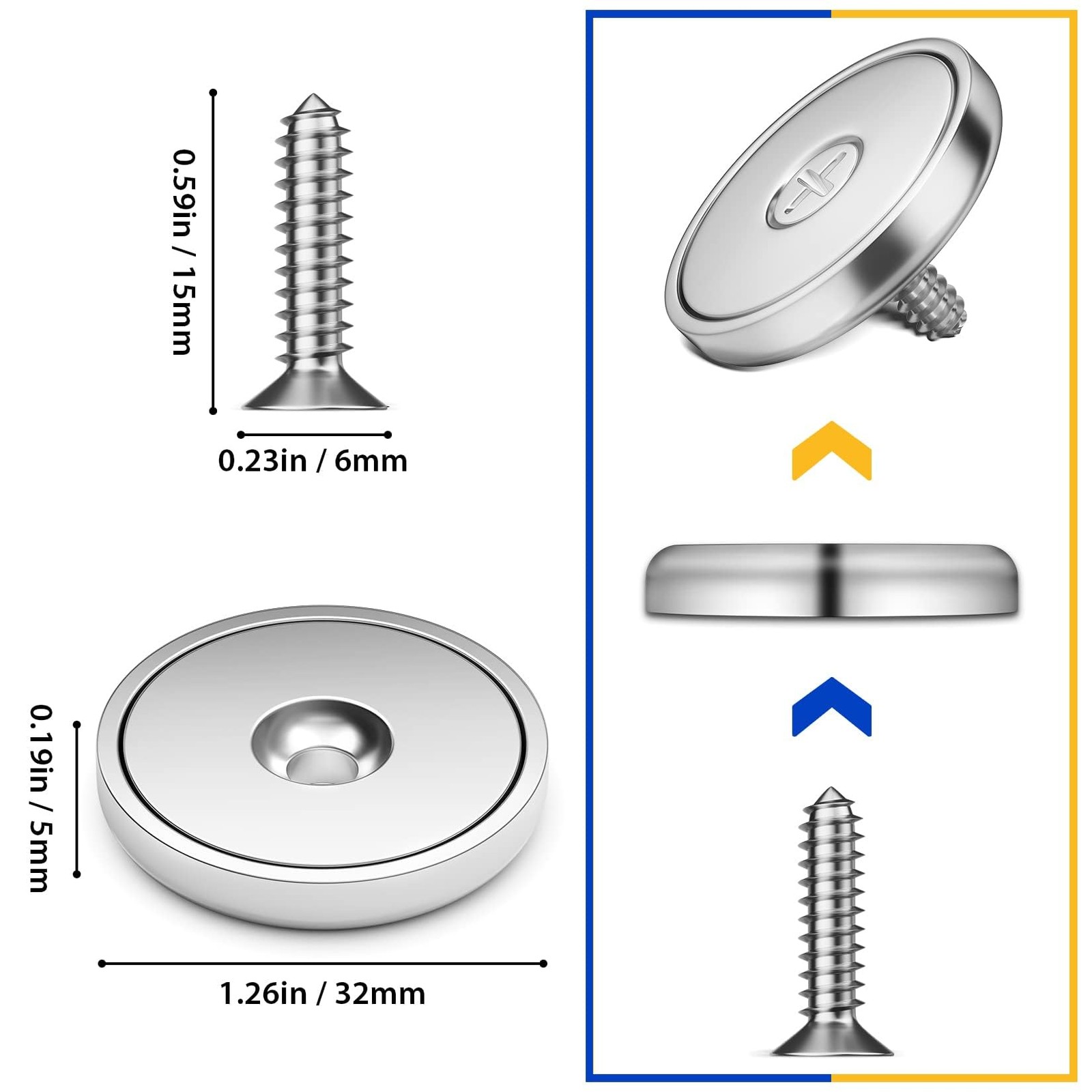 8Pack Neodymium round Base Cup Magnet 100LBS Strong Rare Earth Magnet Heavy Duty