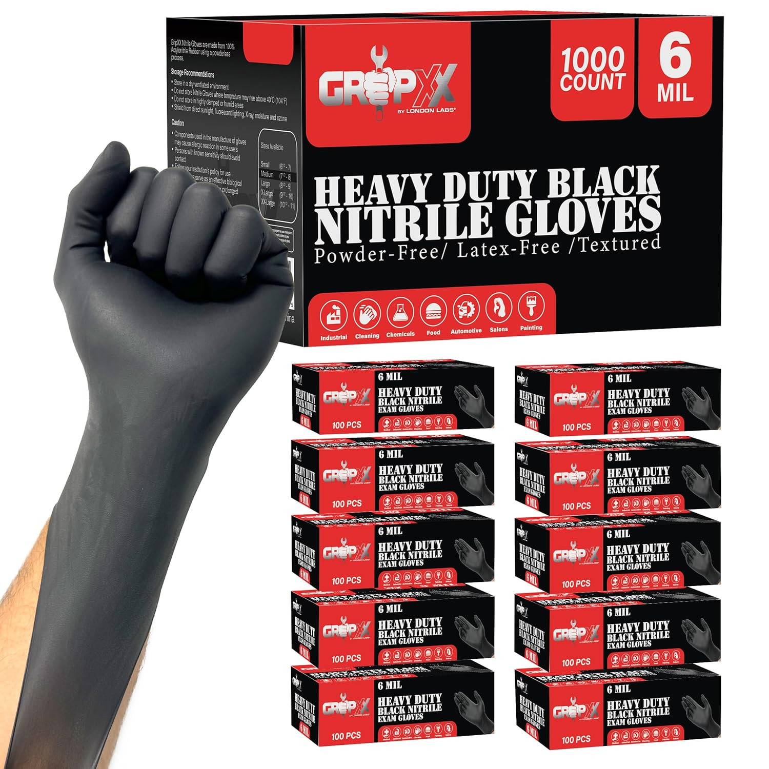 Heavy Duty 6 Mil Black Nitrile Gloves – Disposable, Latex & Powder Free | Mechan