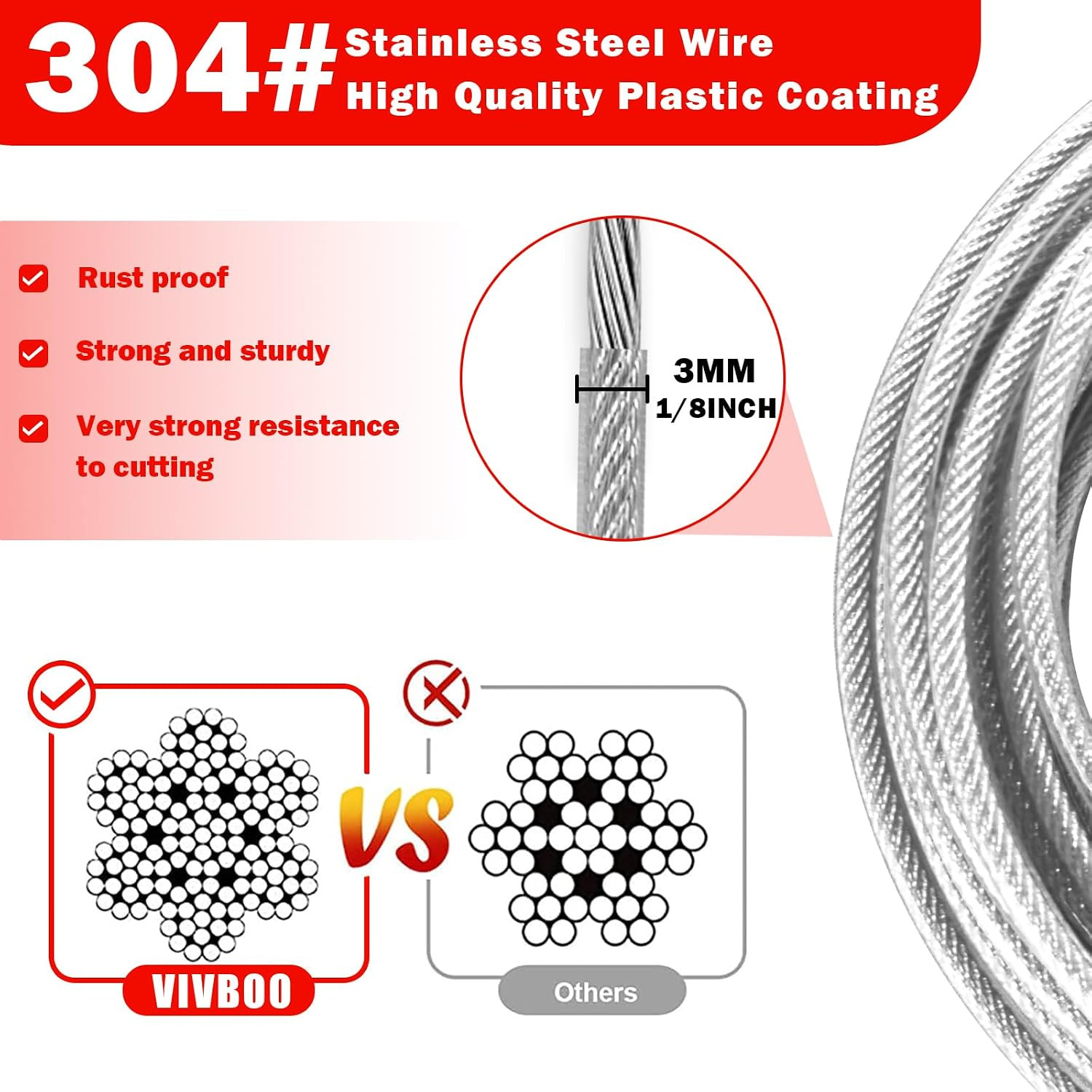 1/8Inch Stainless Steel Security Cable 4/6/10/15FT Luggage Lock Safety Wire