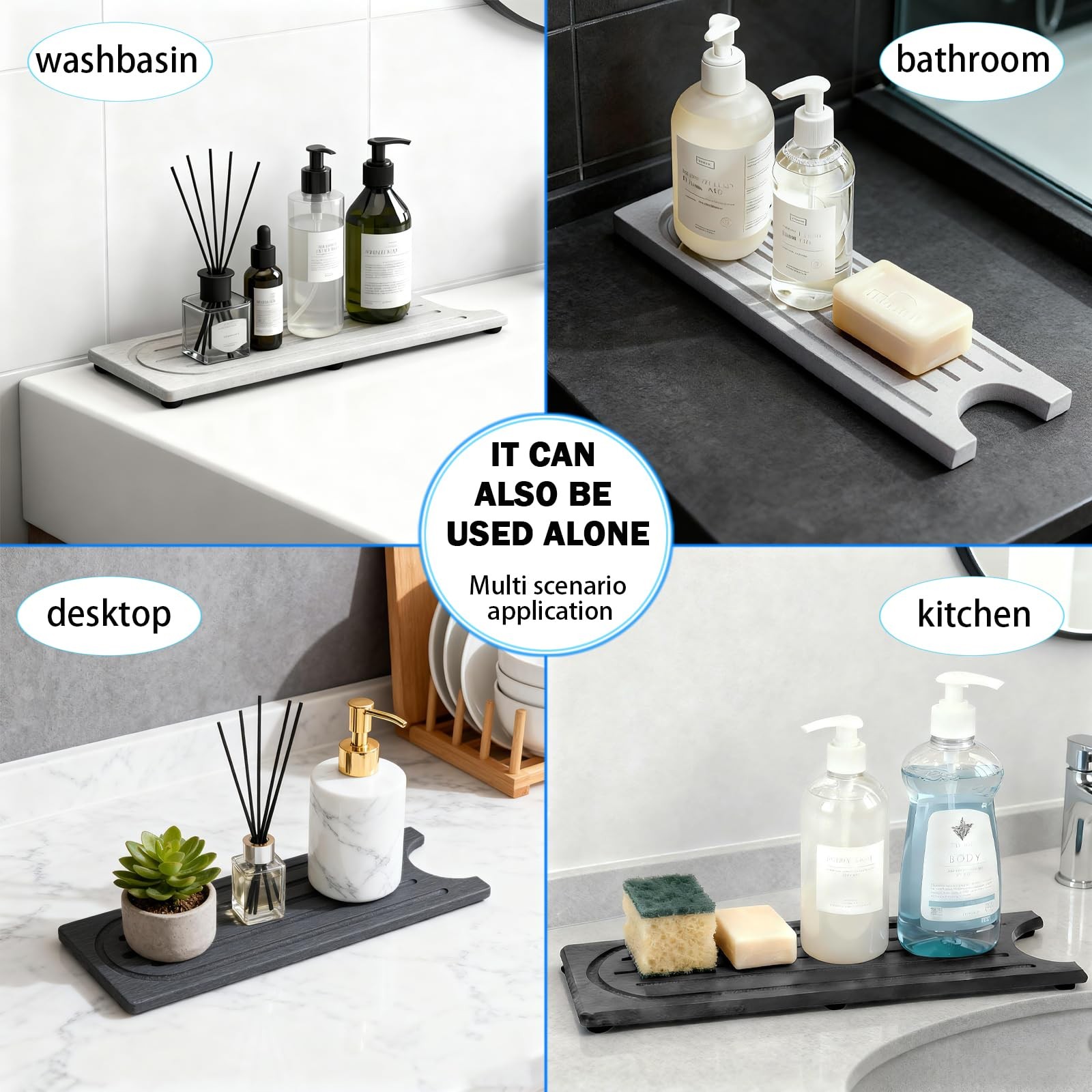 Fast Drying Stone Faucet Mat for Kitchen Sink 20″ x 4″, Dark Gray Style 1