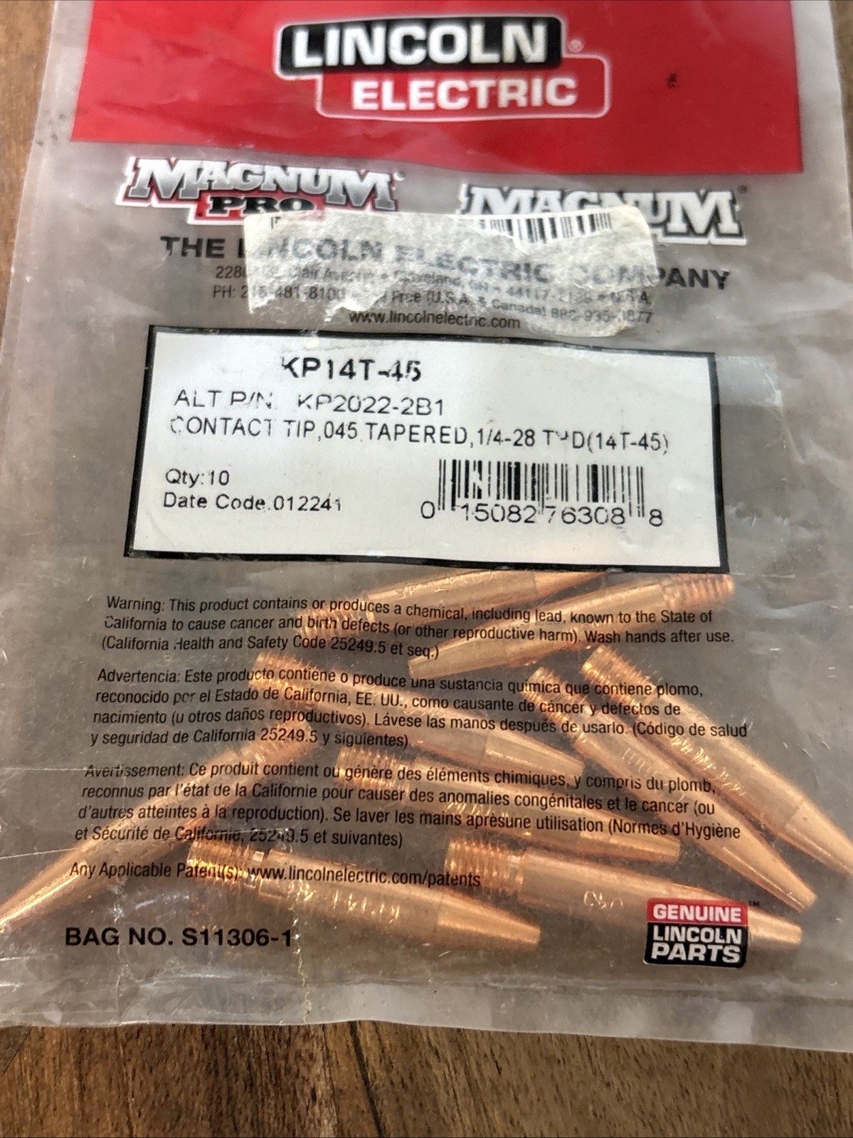 NOS – Lincoln Electric KP14T-45 Contact Tip Tapered .045 in (1.2 mm) 9 pack