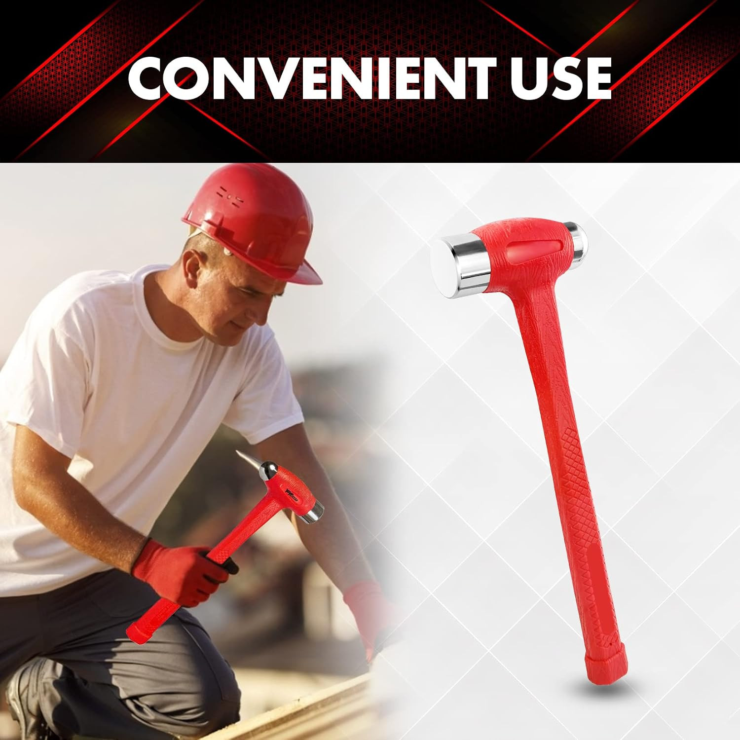 24 oz Dead Blow Hammer Dual Head Ball Peen Blow Striking Flat Pein Non-Slip Hand