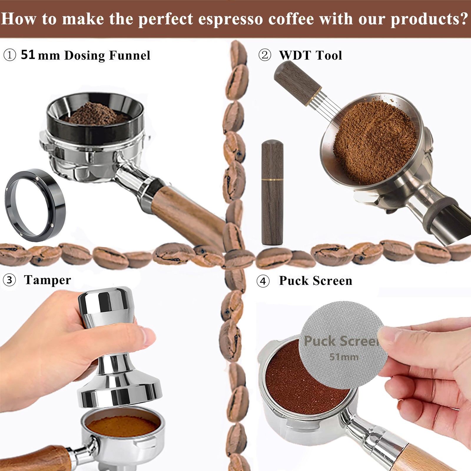 51mm Tamper Espresso Accessories Kit: Set, C1-51mm Set-Sliver