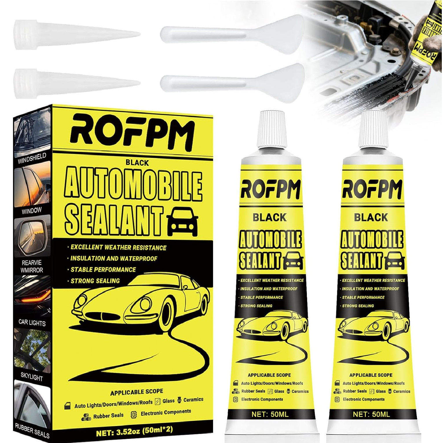 Automotive Adhesive Sealant Black, 100ml Auto Body Glue Heat Resistant, (1.69 f