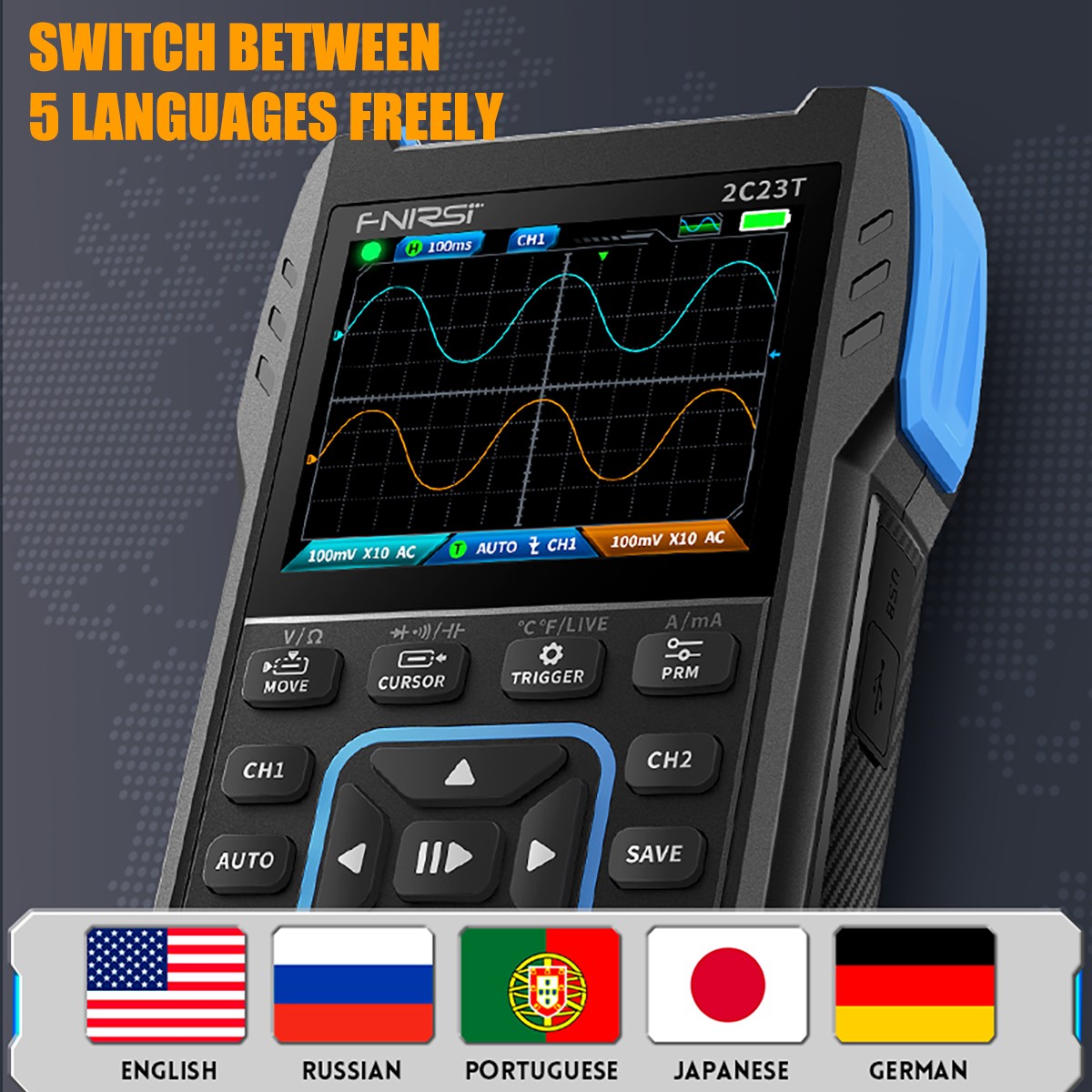 Portable Digital Scope Meter 10000 Counts 32kb Depth Auto-Ranging DMM w/ 2MHz FG