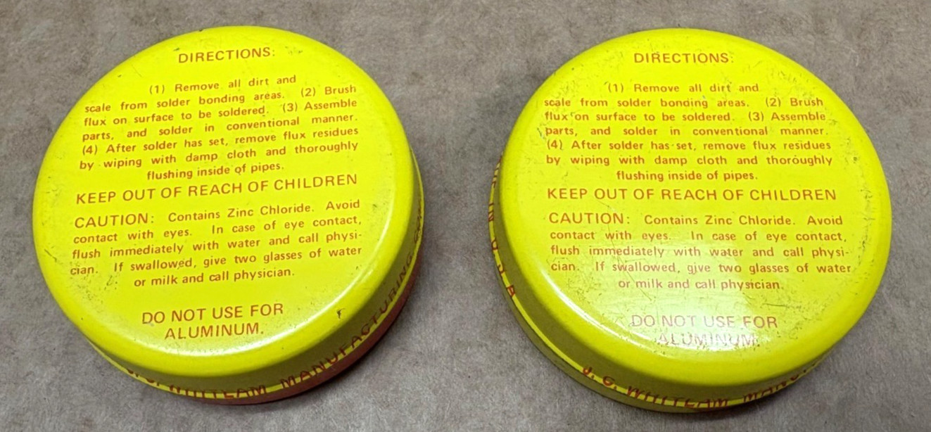 Vintage J.C. Whitlaw FLUX-TYPE Solder Flux Paste 2 oz. per tin Set of 2