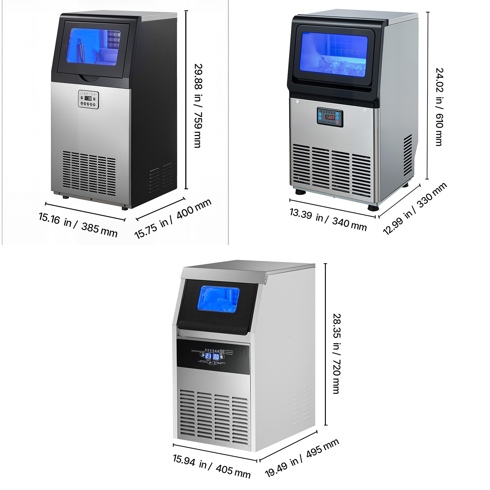 Uimoso 90/120/130/150/265/440lbs Commercial Ice Maker Undercounter Cube Machine