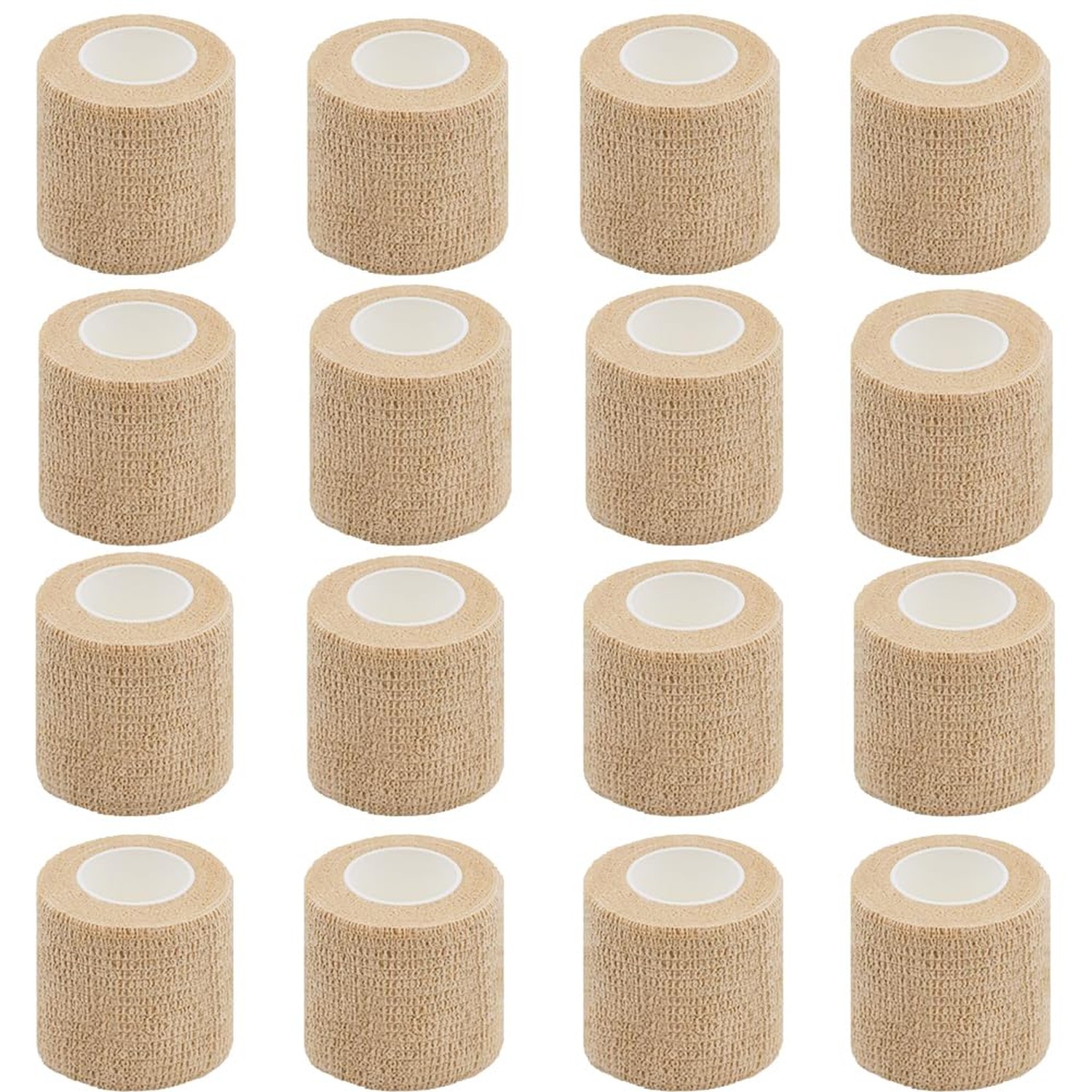 16 Pack Self Adhesive Bandage Wrap, 2″ X 5 Yards Beige Elastic Cohesive Banda…