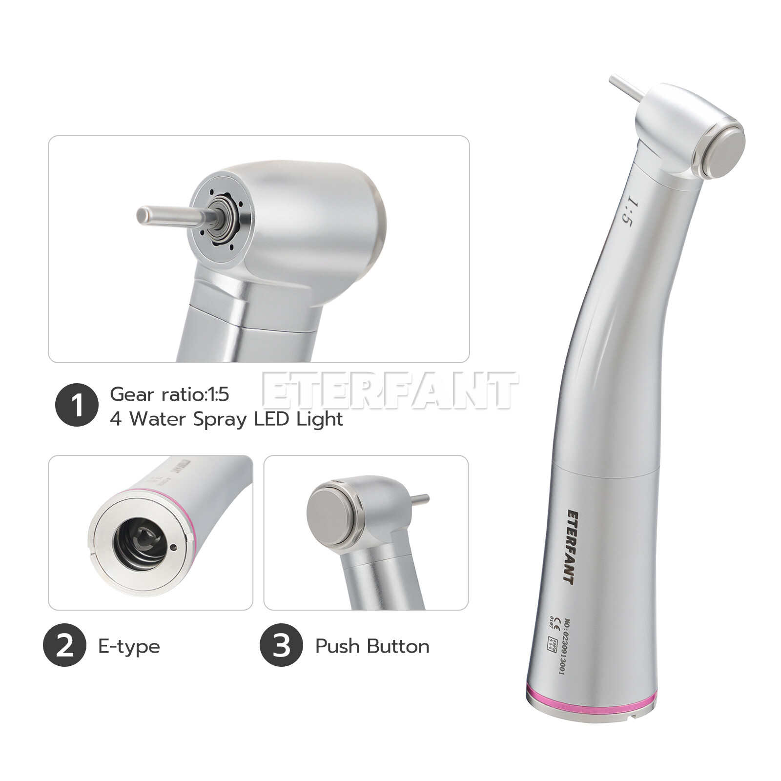 NSK Style Dental 1:1/1:5/20:1 Fiber Optic LED Increasing Contra Angle Handpiece