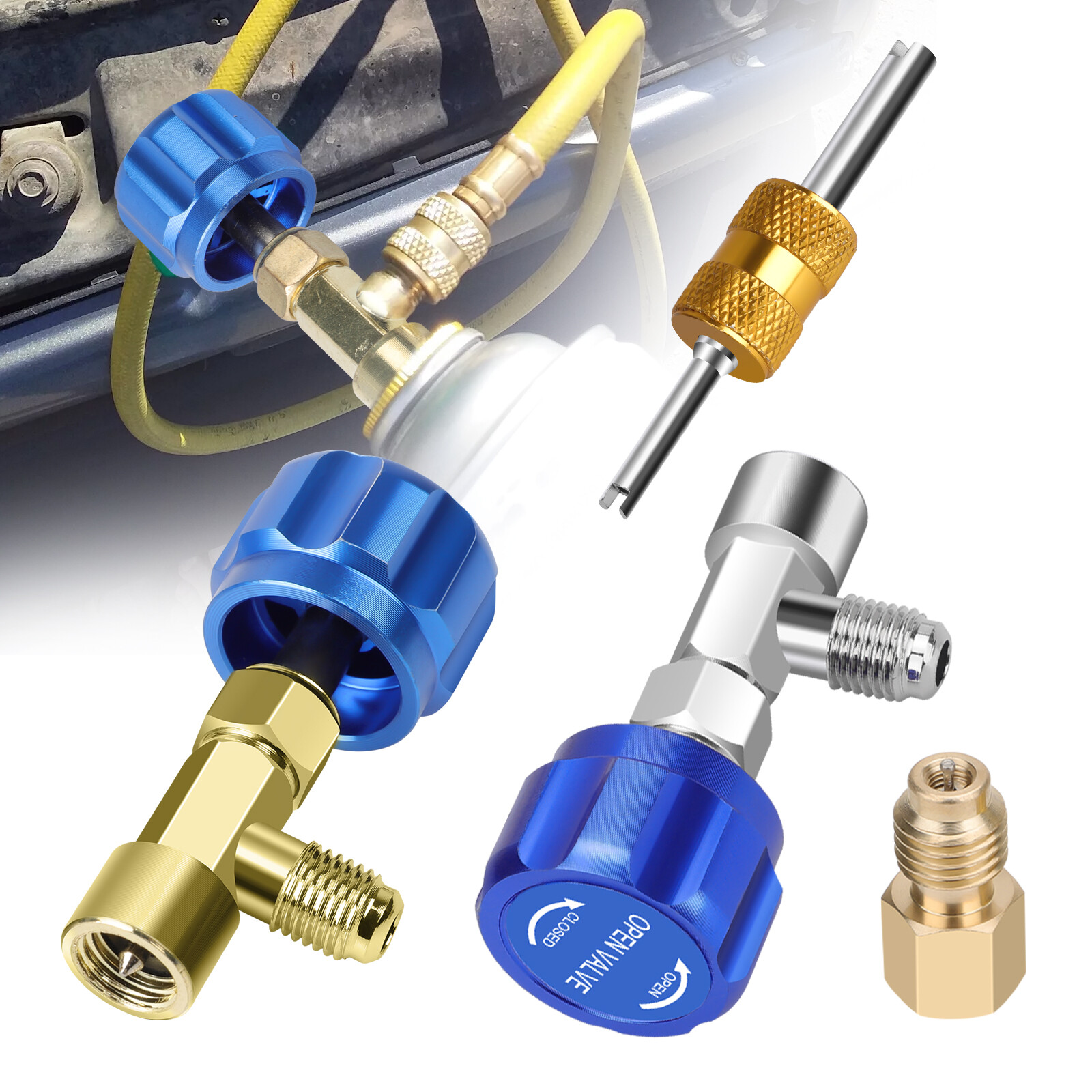 R1234YF Can Tap Valve Kit Self-Sealing & Puncture w/ Adapter for A/C Refrigerant
