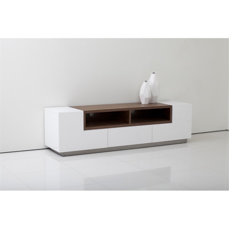 Pangea Home Matrix Short Modern Wood Veneer Buffet in White/Walnut