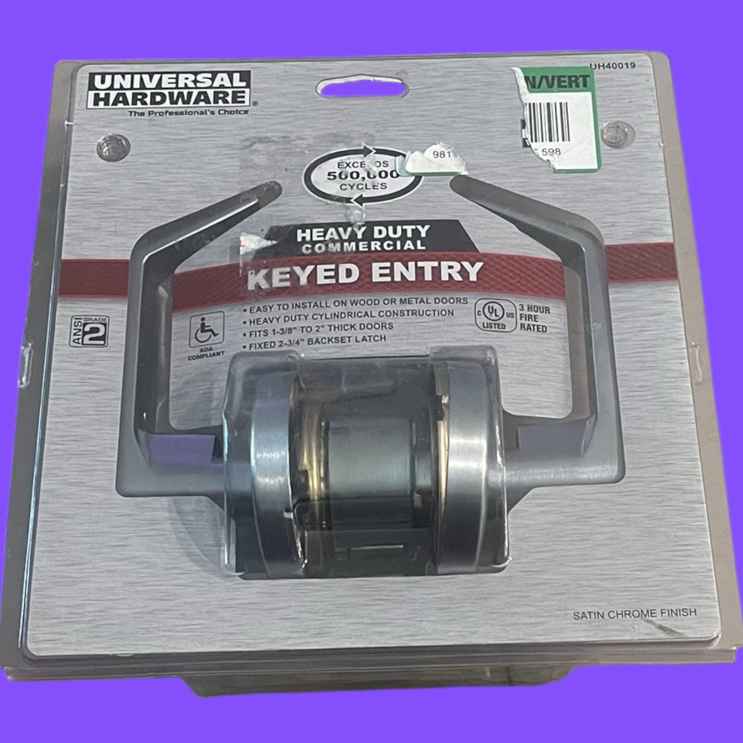 Universal Hardware Commercial Keyed Entry Lever Satin Chrome Finish UH40019(N)