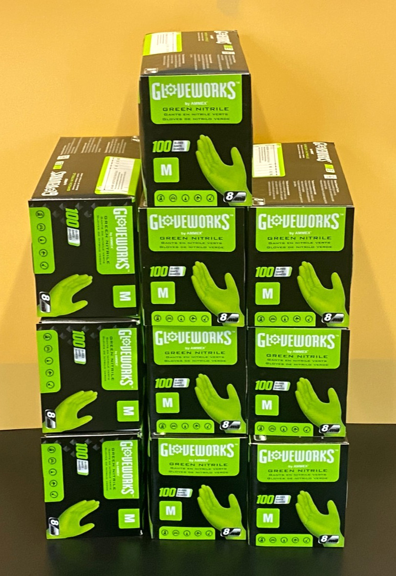 Gloveworks 8 Mil Nitrile Gloves Green Medium 1000 Count Heavy Duty DisposableNEW