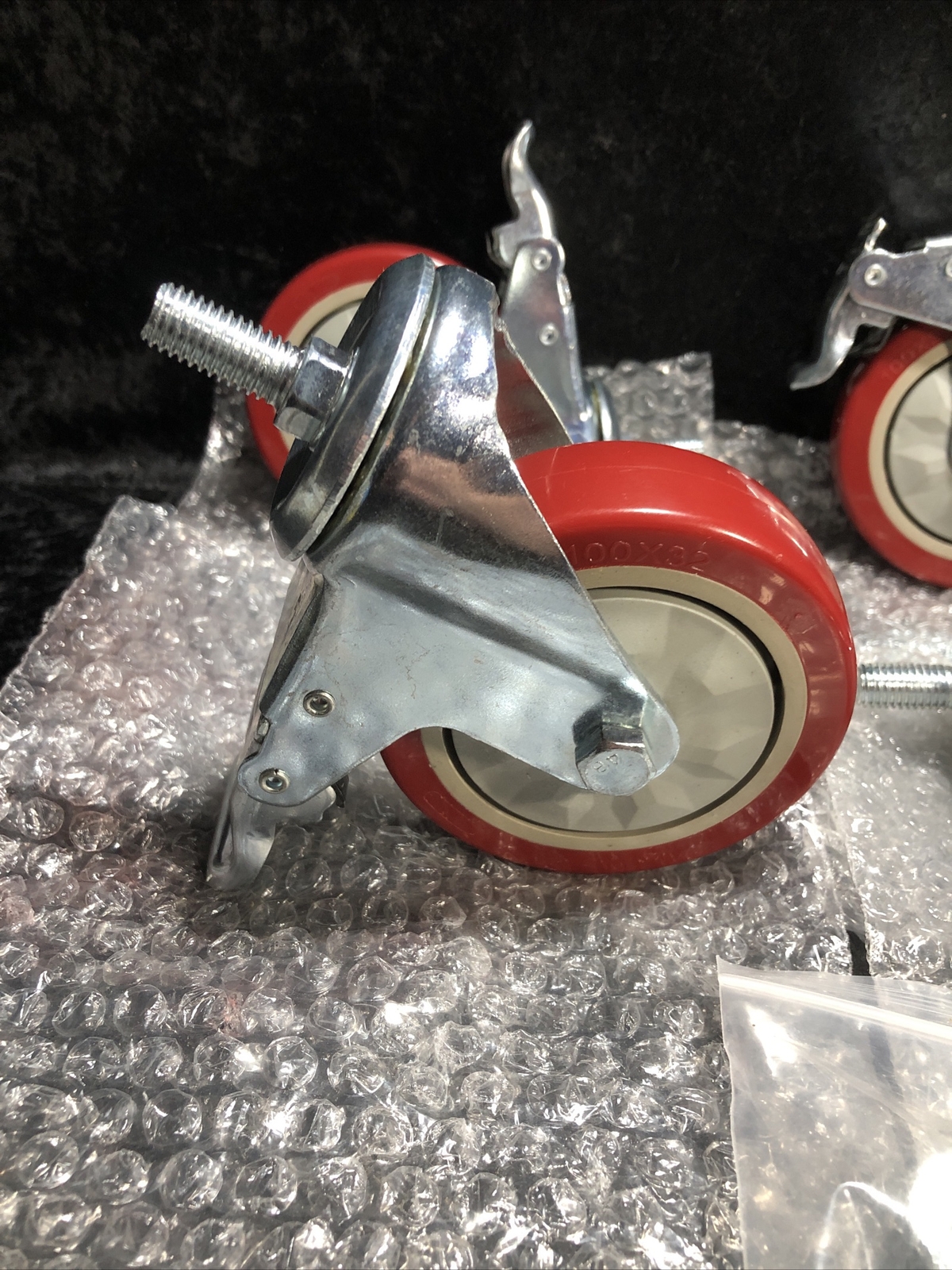 Dicasal Stem Casters Set (4), 4” Polyurethane Wheel, 2 With Brakes, 1200 Lbs NEW