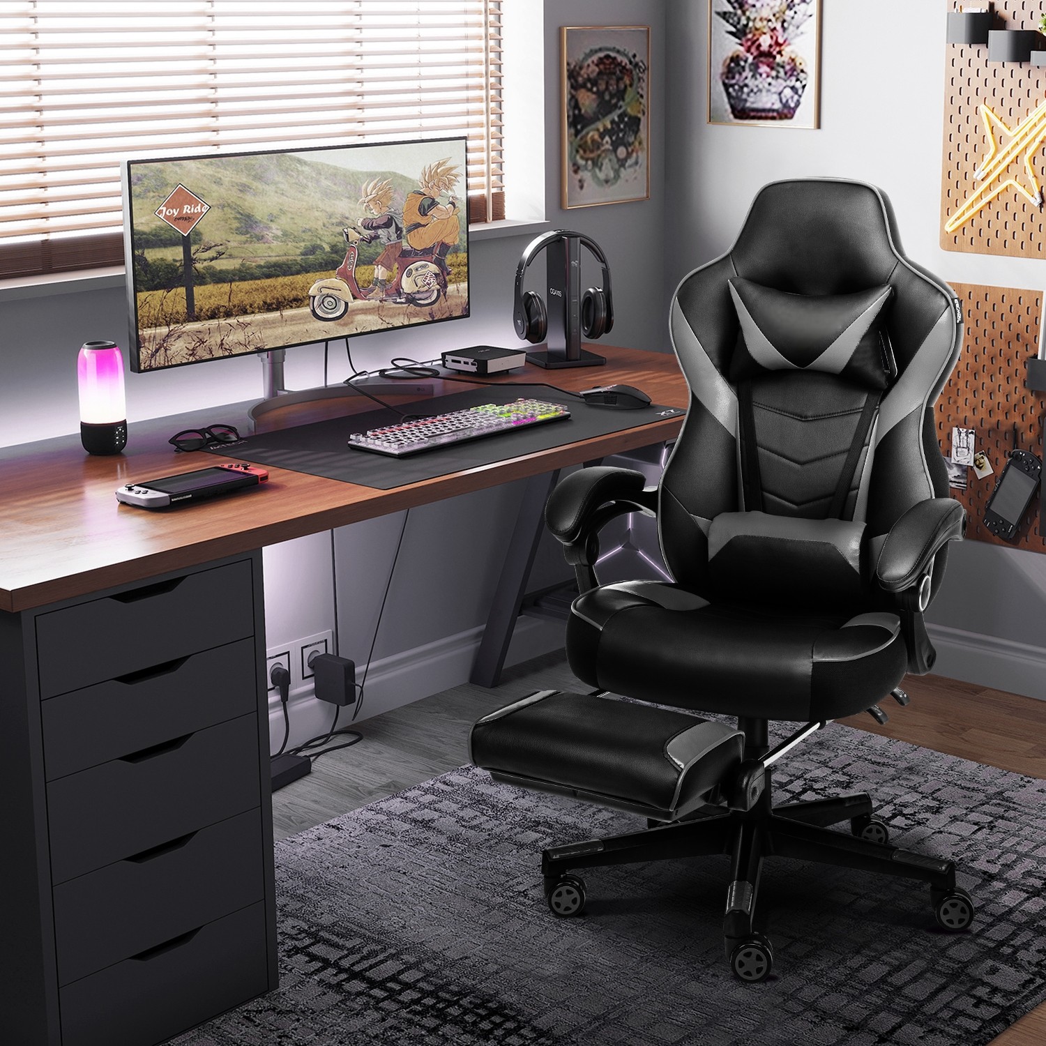 ELECWISH Gaming Chair Ergonomic Swivel Recliner Office Seat w/ Lumbar support