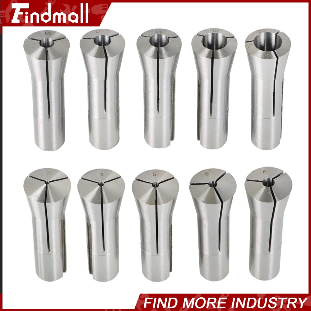 Findmall 10PCS R8 Round Spring Collet 3, 4, 5, 6, 8, 10, 12, 14, 18 and 20mm Set