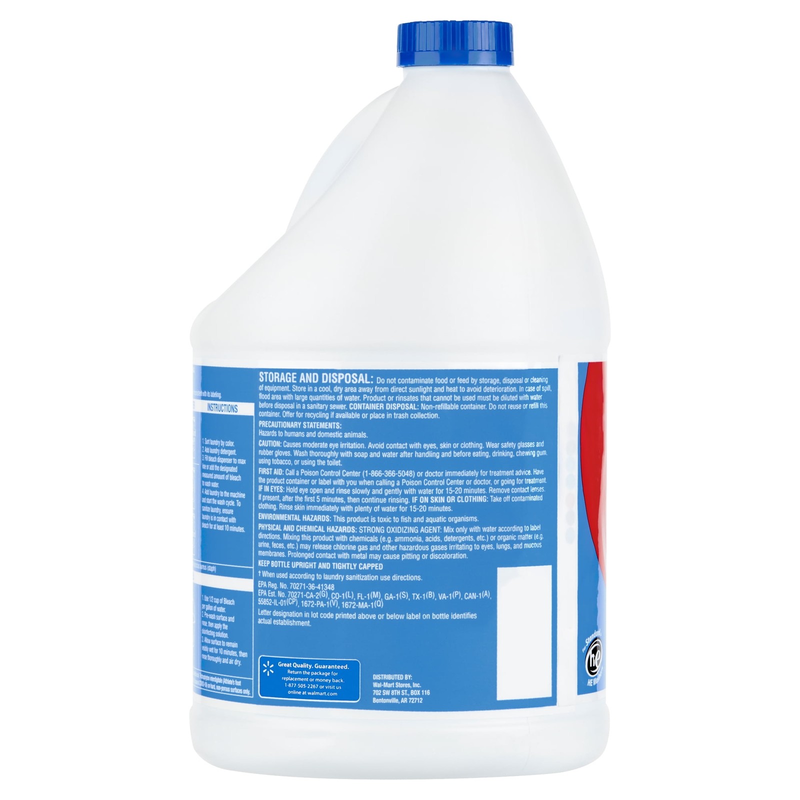 Great Value Concentrated Low Splash Bleach Regular, 121 floz