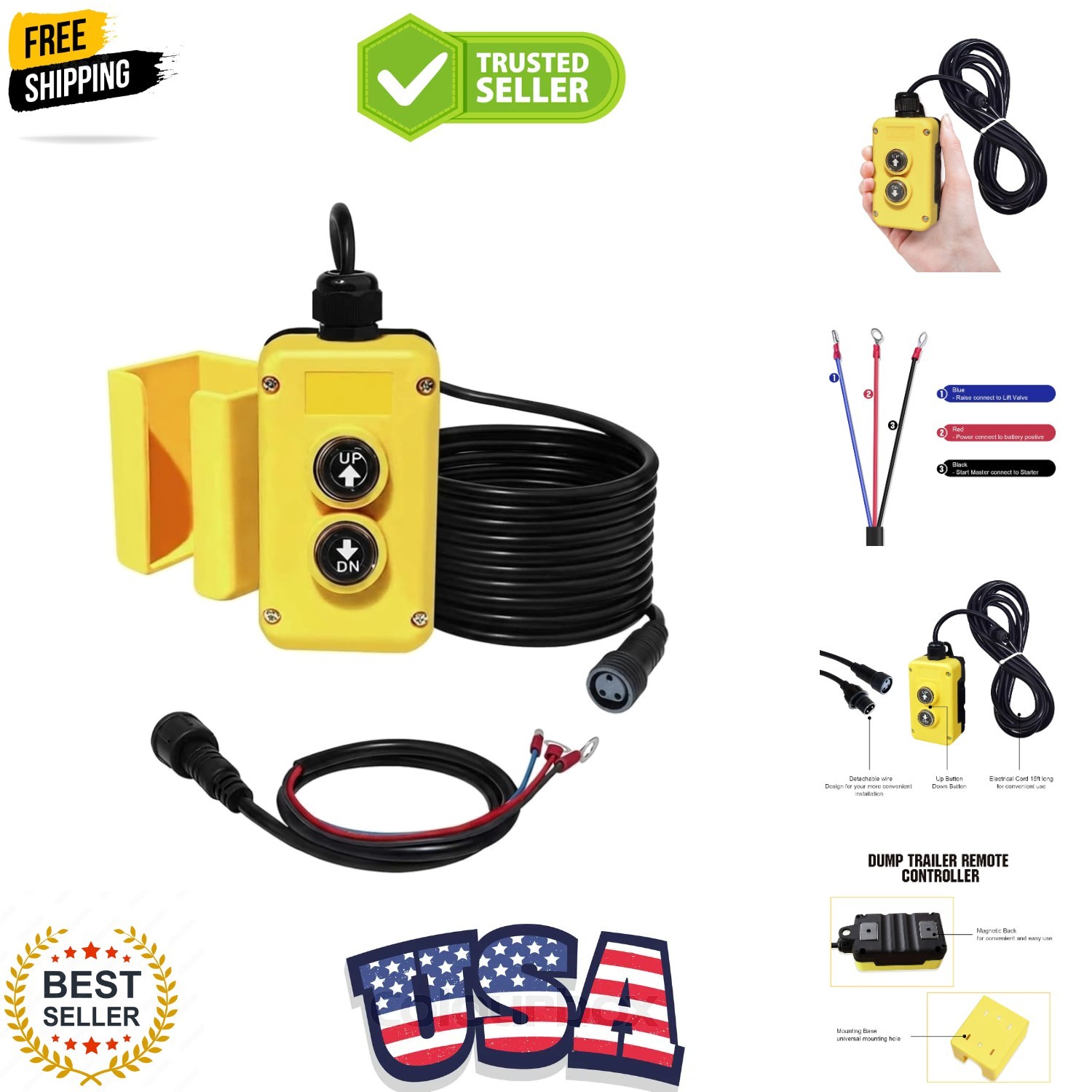 3 Wire Dump Trailer Remote Control Switch for 12V DC Single Acting Hydraulic …