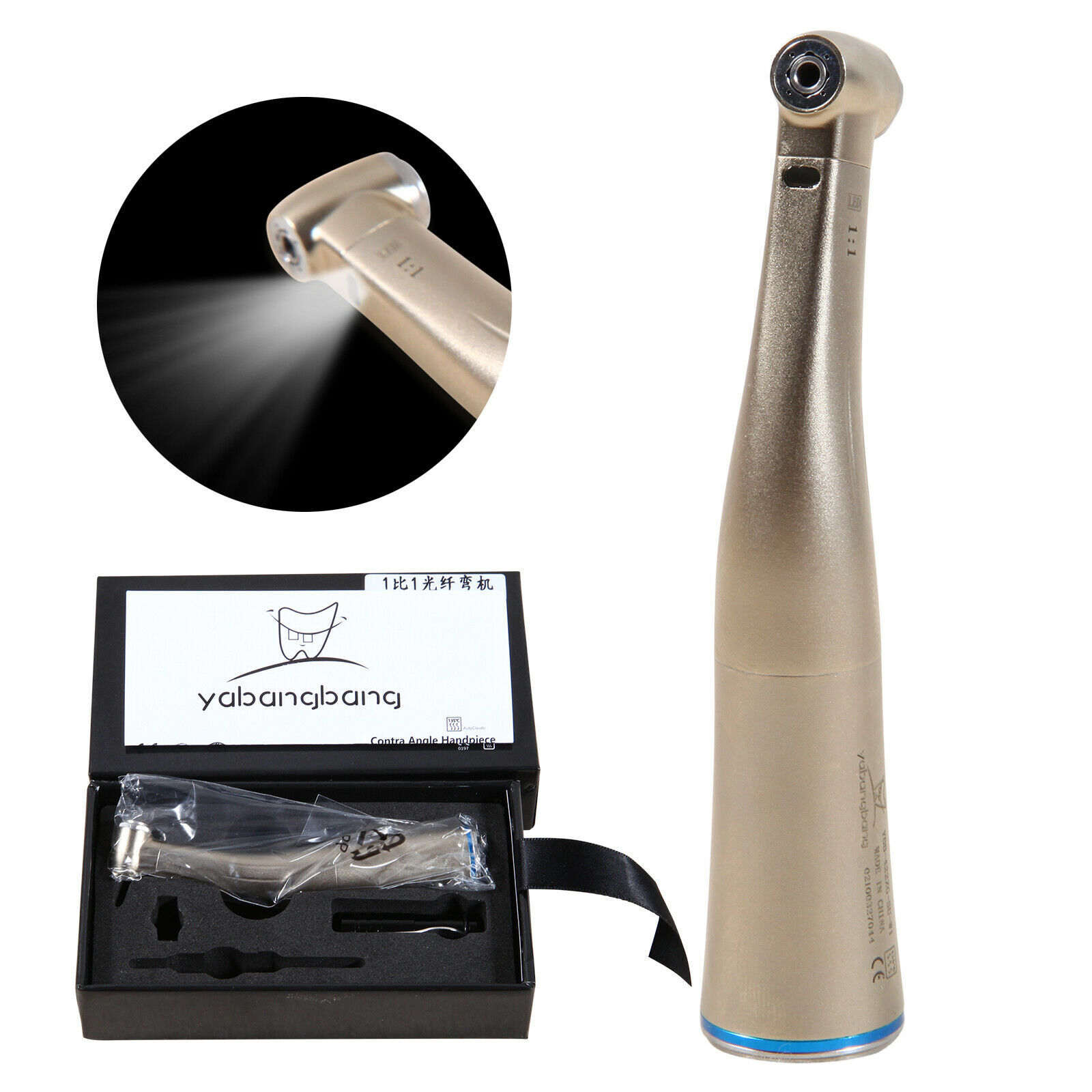 FDA Dental 1:5 1:1 Electric Fiber Optic LED Contra Angle Handpiece Fits NSK KaV