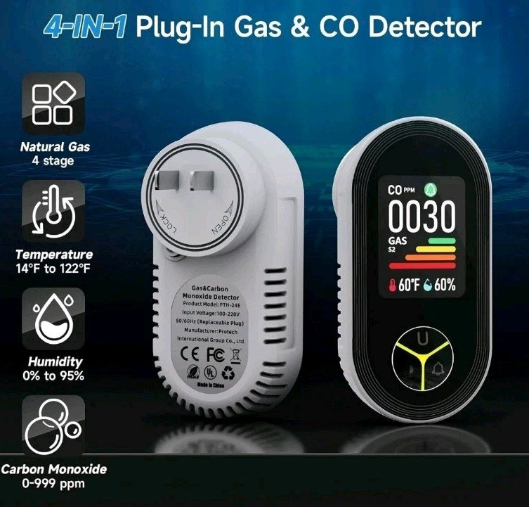 Plug‑In Carbon Monoxide Detector Travel CO Monitor Portable Fast Ship Safety New