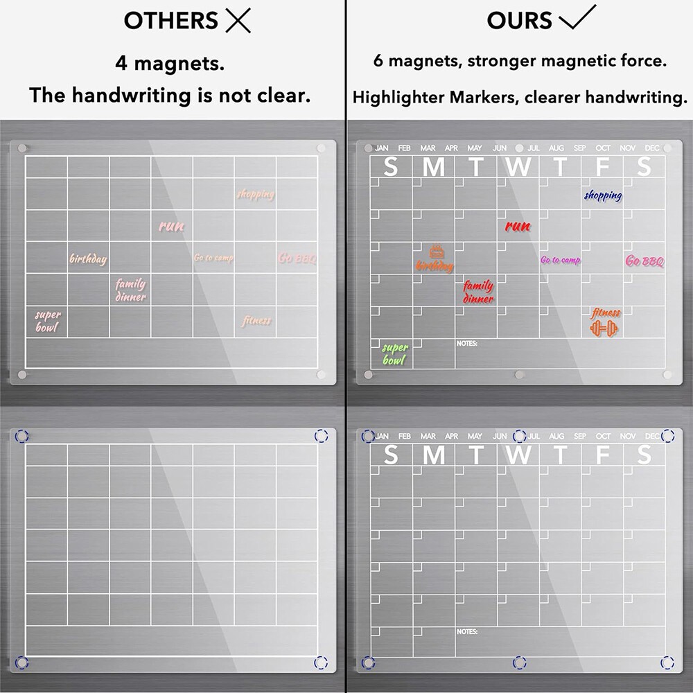 17×12 Fridge Acrylic Magnetic Calendars Dry Erase Month Week Daily Planner Board