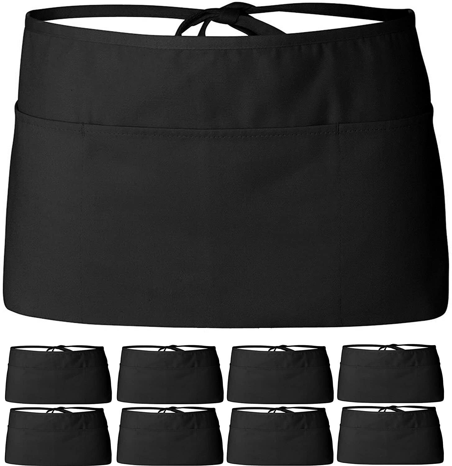 Aprons Waist Aprons with 3 Pockets Black /12 Pack Waitress Hotel Home