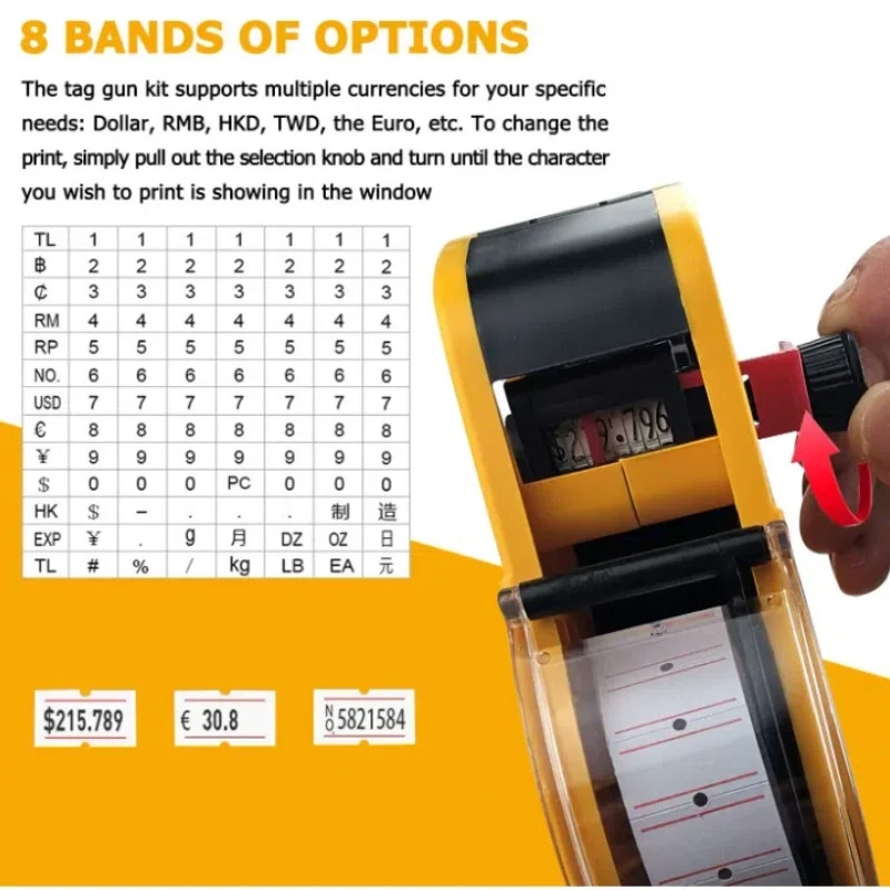 8 Digits Price tag Gun with 15000 Sticker Labels and 10 Ink Refill Marker Yellow
