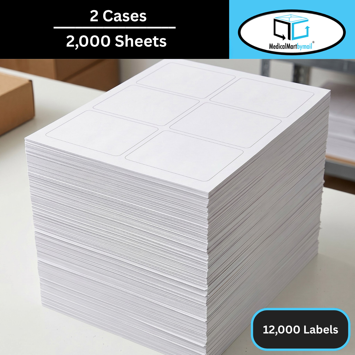 4″ x 3.3″ All Purpose White Laser Label Sheet – 2000 Sheets/6 Labels Per Sheet