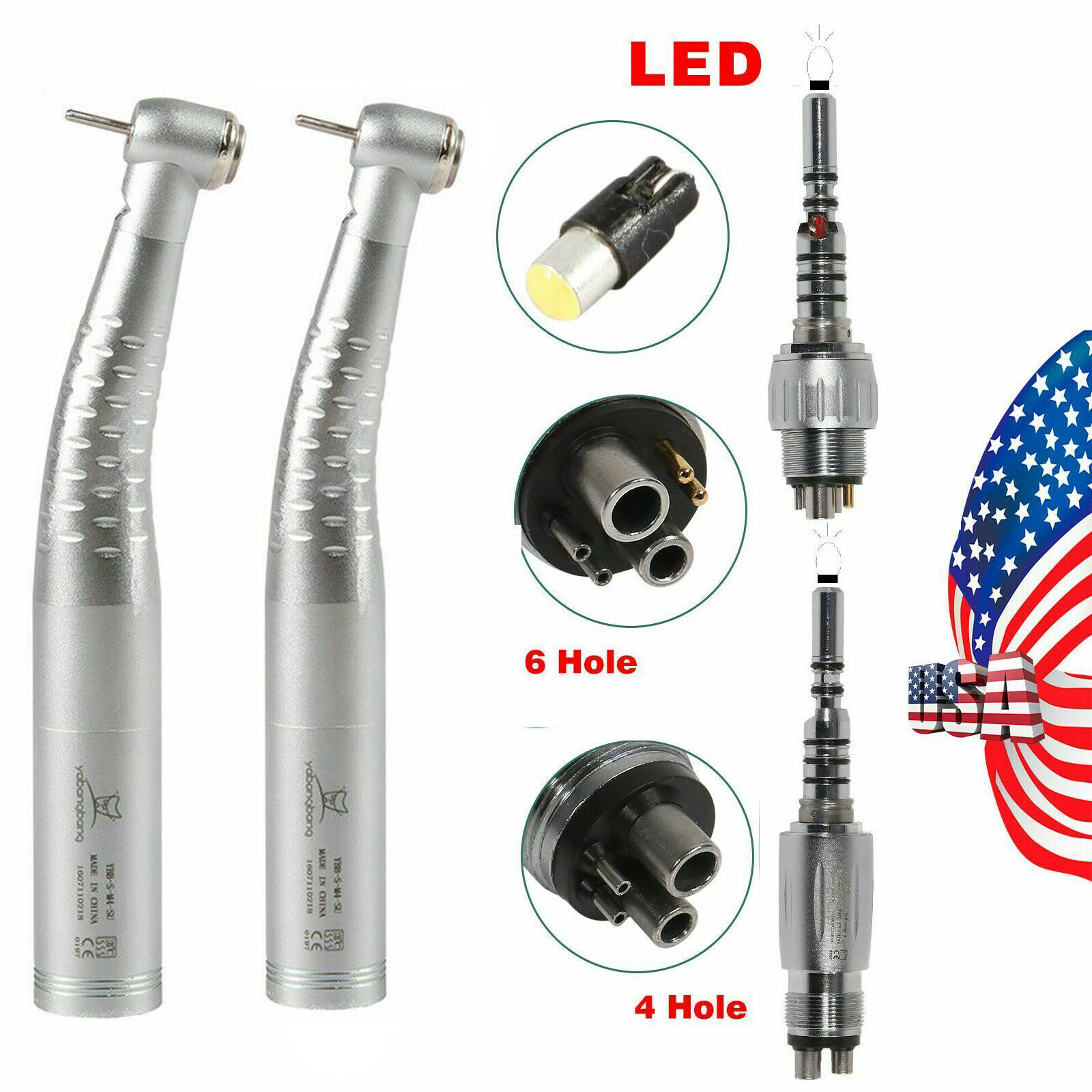 Dental Fiber Optic LED High speed Handpiece / LED Coupler 4Hole/6Hole Swivel US
