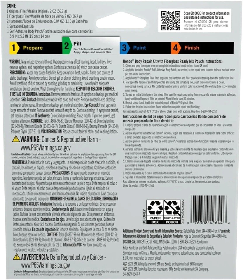 Bondo Body Repair Kit BRKIT-2PK-ES, Ready Mix Pouches, 2 oz-1EA NEW