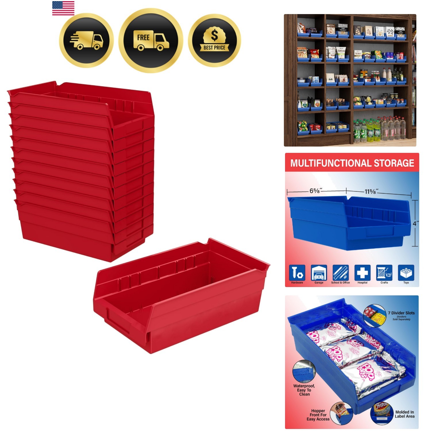 30130 Plastic Shelf Bins, Heavy Duty Storage Bins for Garage, Closet, and Dra…